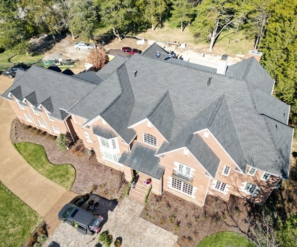 view from above of an asphalt shingle roof